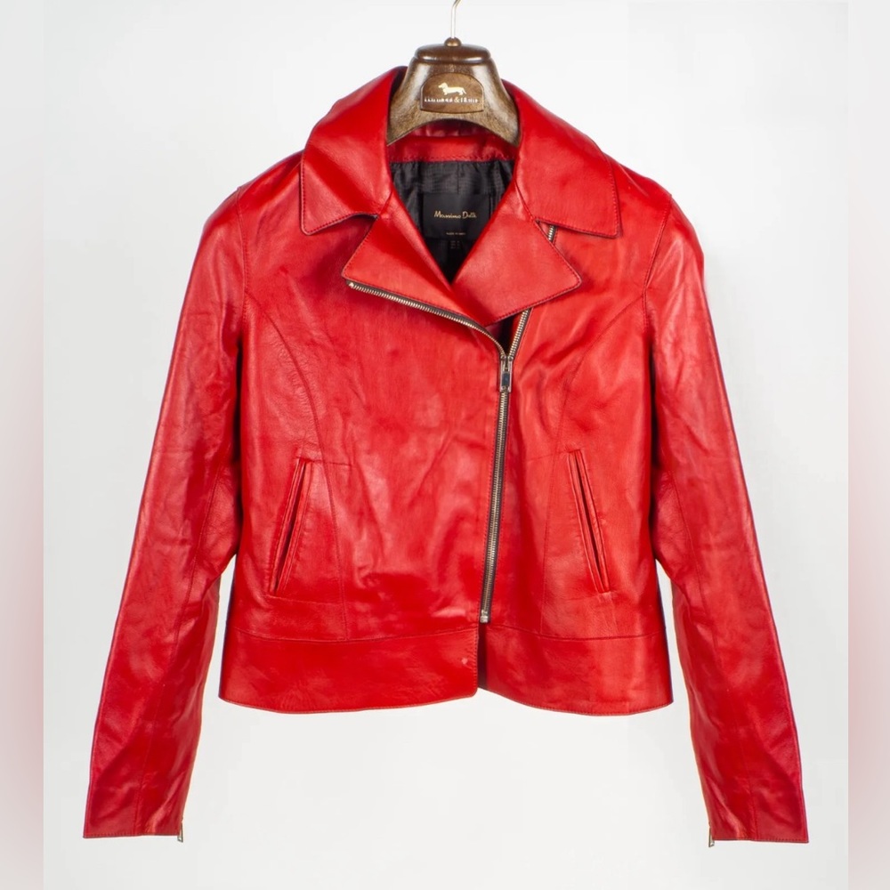 Massimo Dutti Red leather jacket M